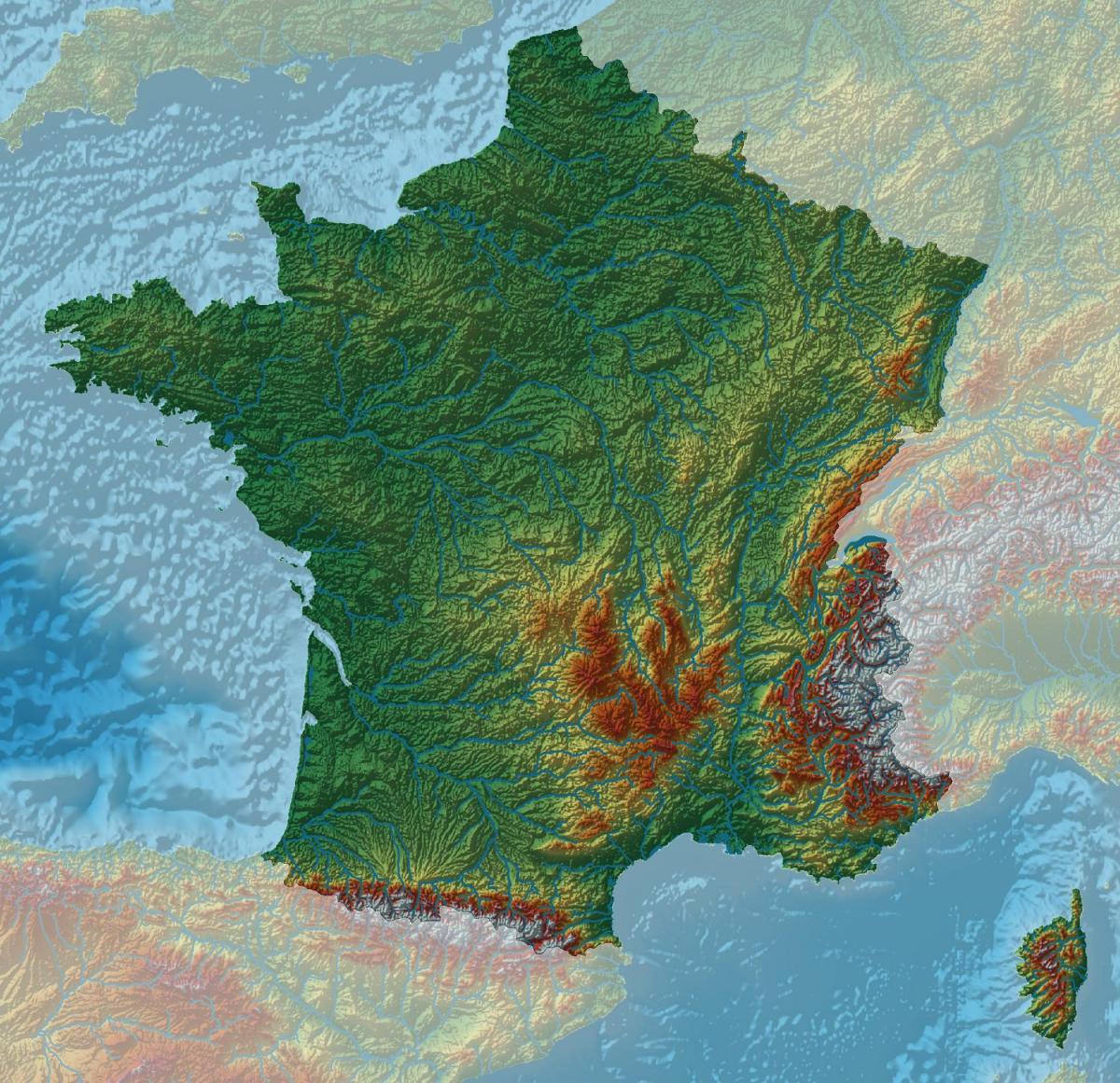 Frankrijk hoogtekaart