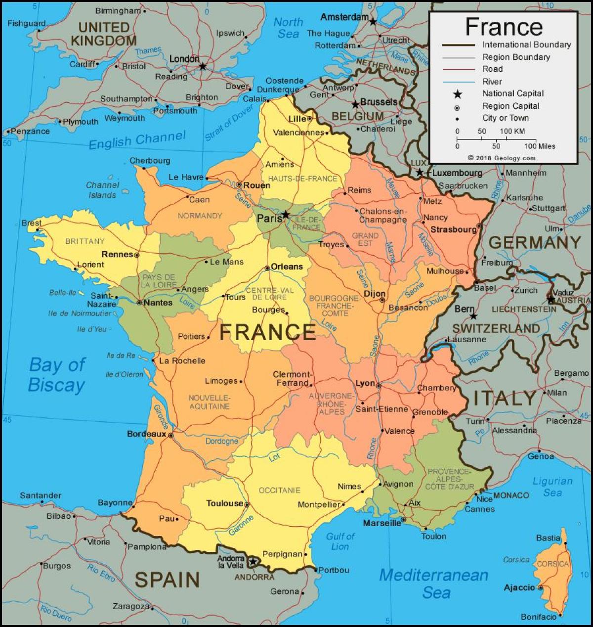 Kaart van het land Frankrijk