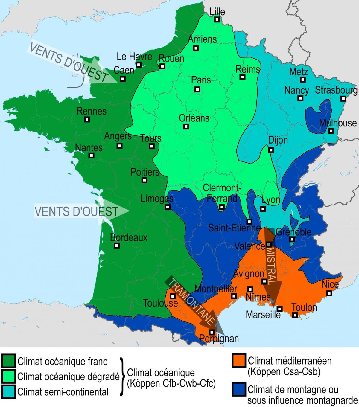 Frankrijk temperatuurkaart