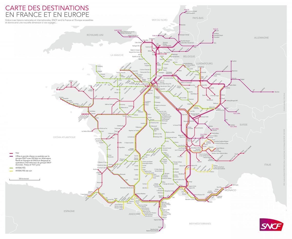 Frankrijk spoorlijnkaart