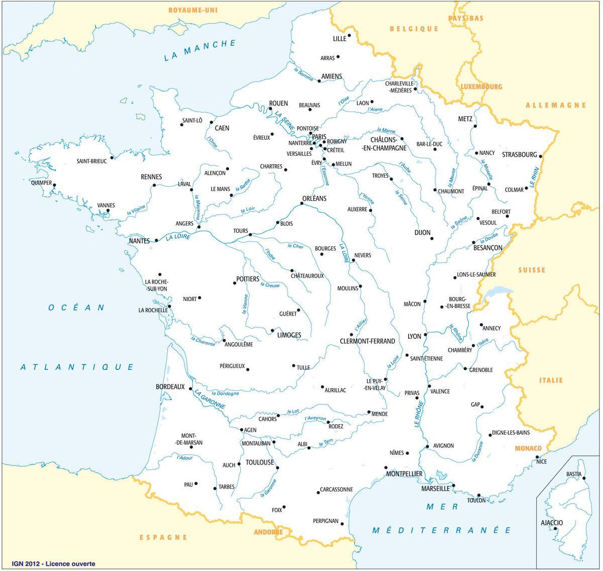 Rivieren in Frankrijk kaart