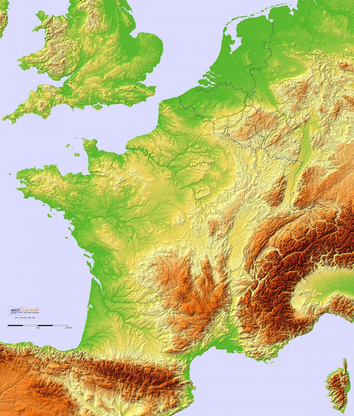 Topografische kaart van Frankrijk