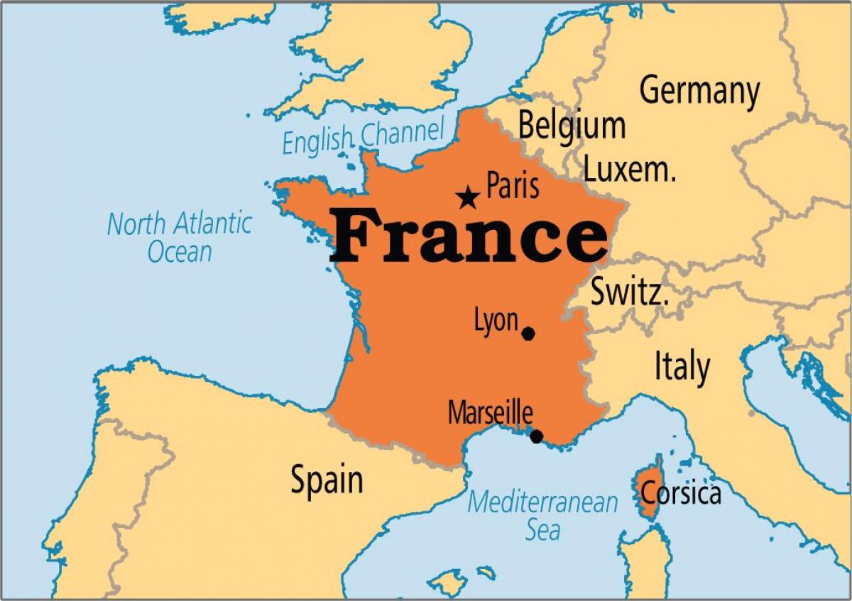 Kaart van Frankrijk en de aangrenzende landen
